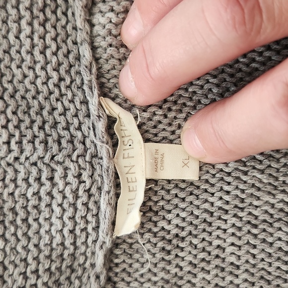 Eileen Fisher Open Front Cotton Knit Cardigan Light Gray Half Sleeve Size XL - Picture 6 of 6